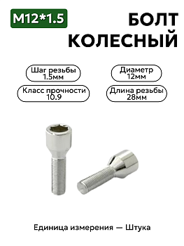 Болт колесный  М12*1,5 ( хром) внутренний шестигранник